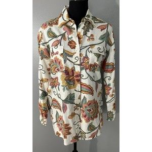 Mark Fore & Strike Womens Linen Floral Long Sleeve Blouse Button Down Tunic Sz M